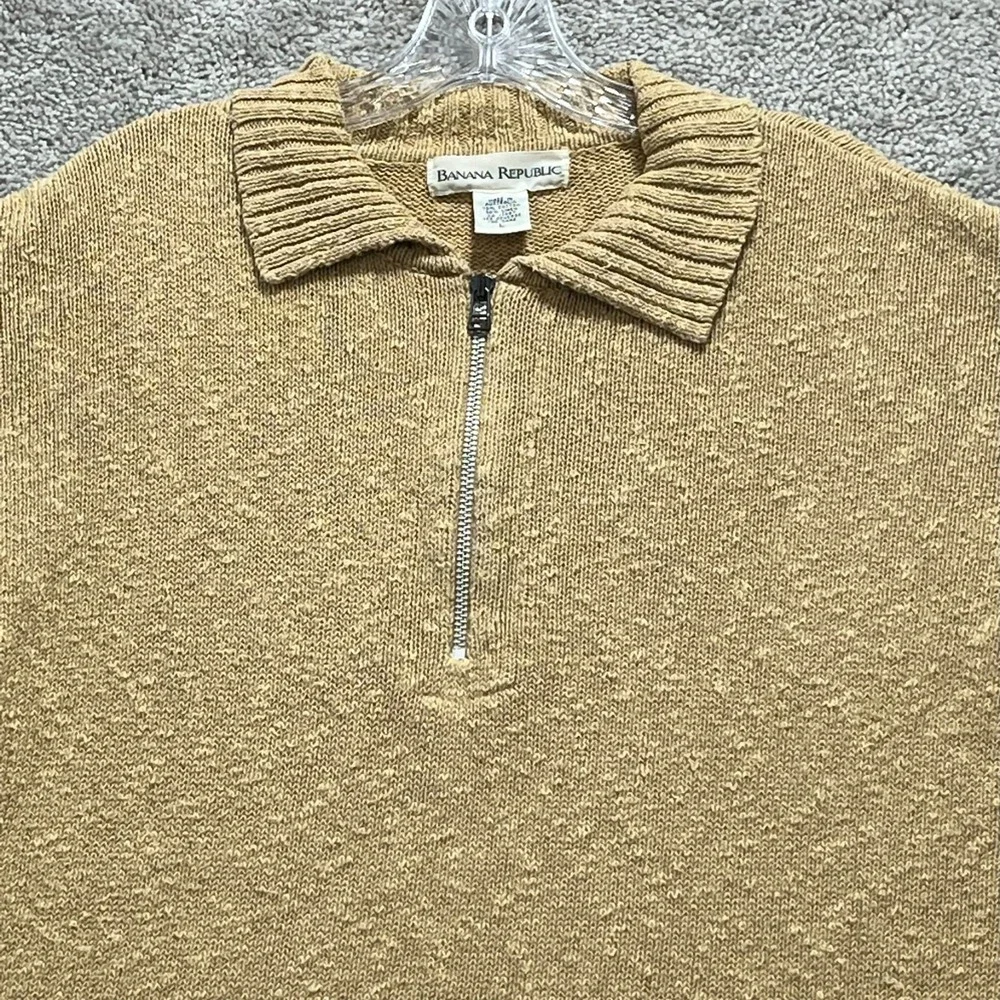 Banana Republic Sweater Men's‎ Large Beige Dad 1/4 Zip Long Sleeves Pullover